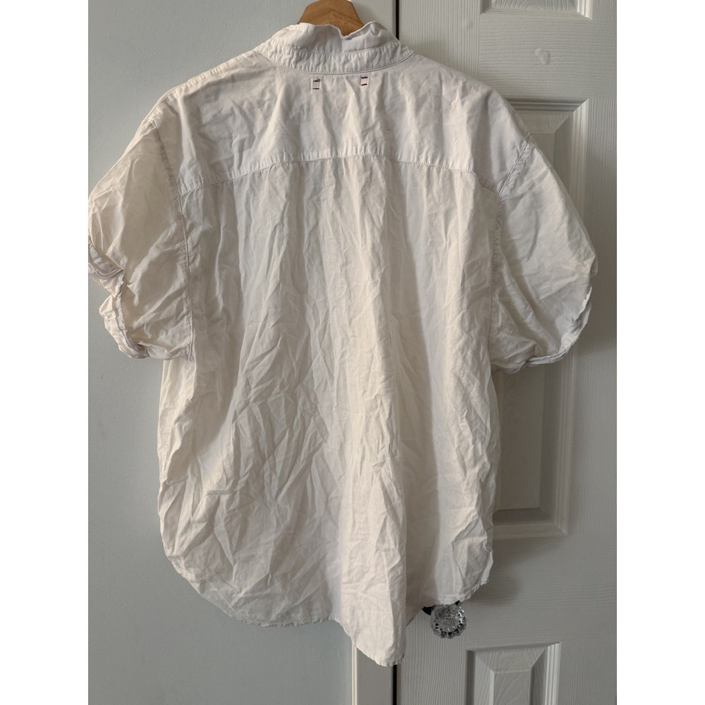 Xirena Shirt Womens Sz L White 100% Cotton Short Sleeve Button Up Made USA Flaw! - Picture 2 of 10